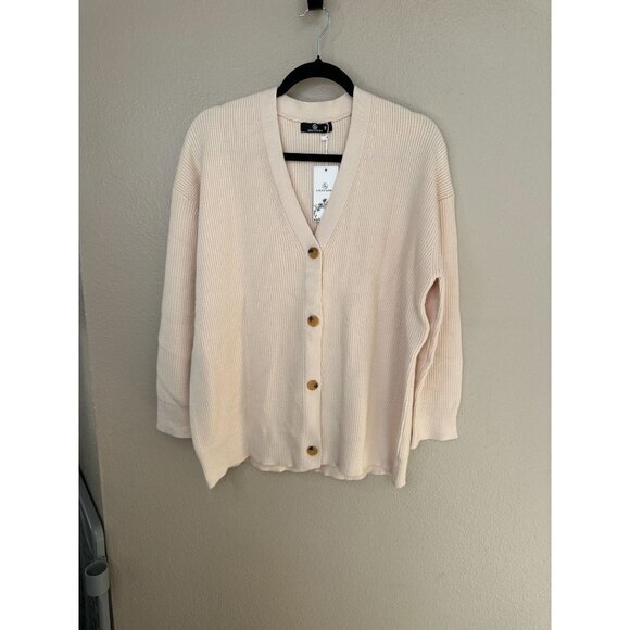 NWT Lillusory Womens Cream Cardigan Medium long sleeve‎ buttons viscose v-neck - Picture 1 of 7